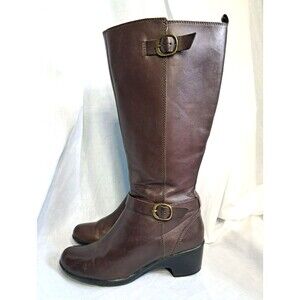 Clarks Women's Malia Poplar A Boots Brown Leather Extended Calf size 7.5